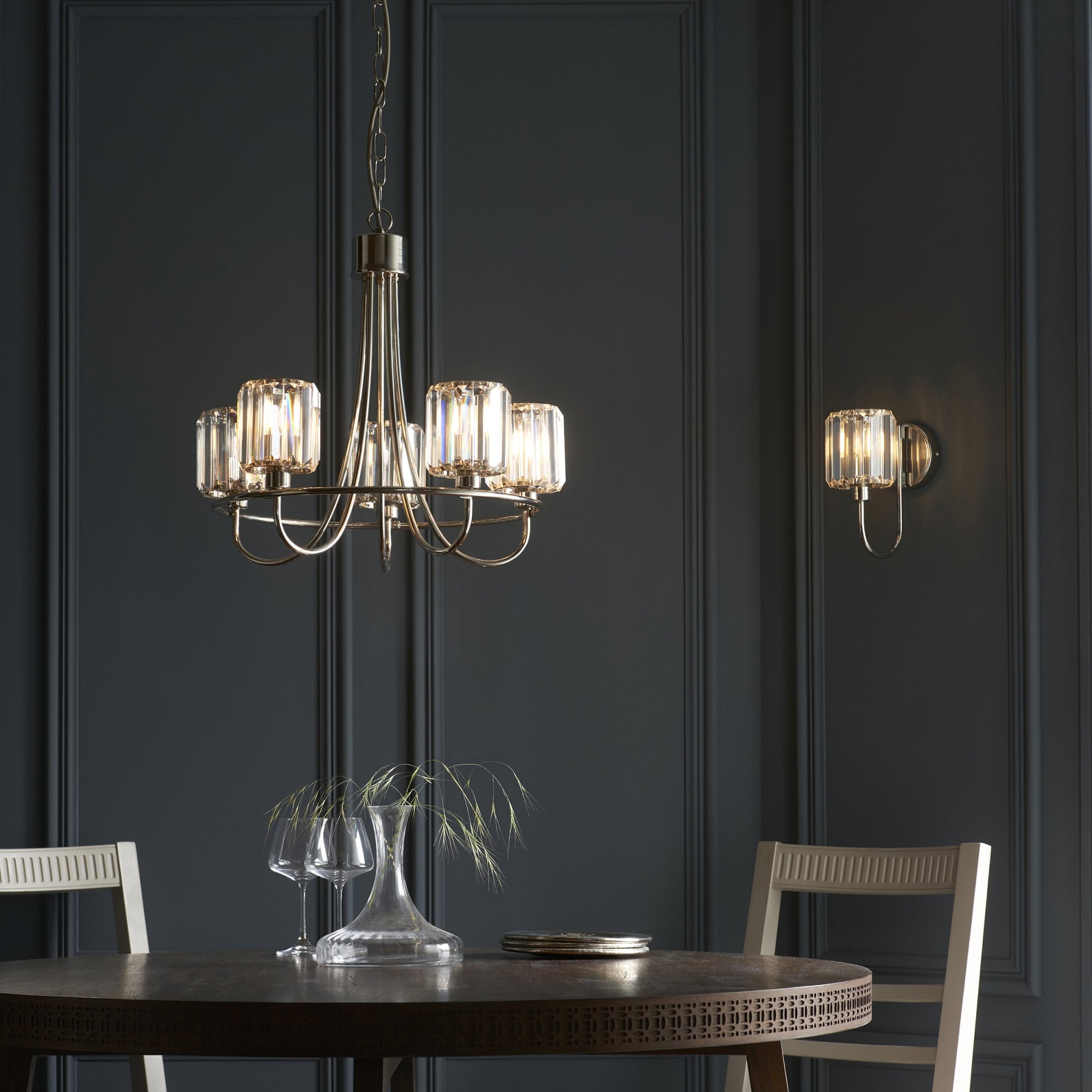 Berenice Elegant 1 Light Wall Light In Bright Nickel With Clear Crystal Glass 104109