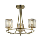 Berenice Elegant 3 Light Semi Flush Ceiling Light In Antique Brass With Crystal Glass 107801