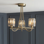 Berenice Elegant 3 Light Semi Flush Ceiling Light In Antique Brass With Crystal Glass 107801