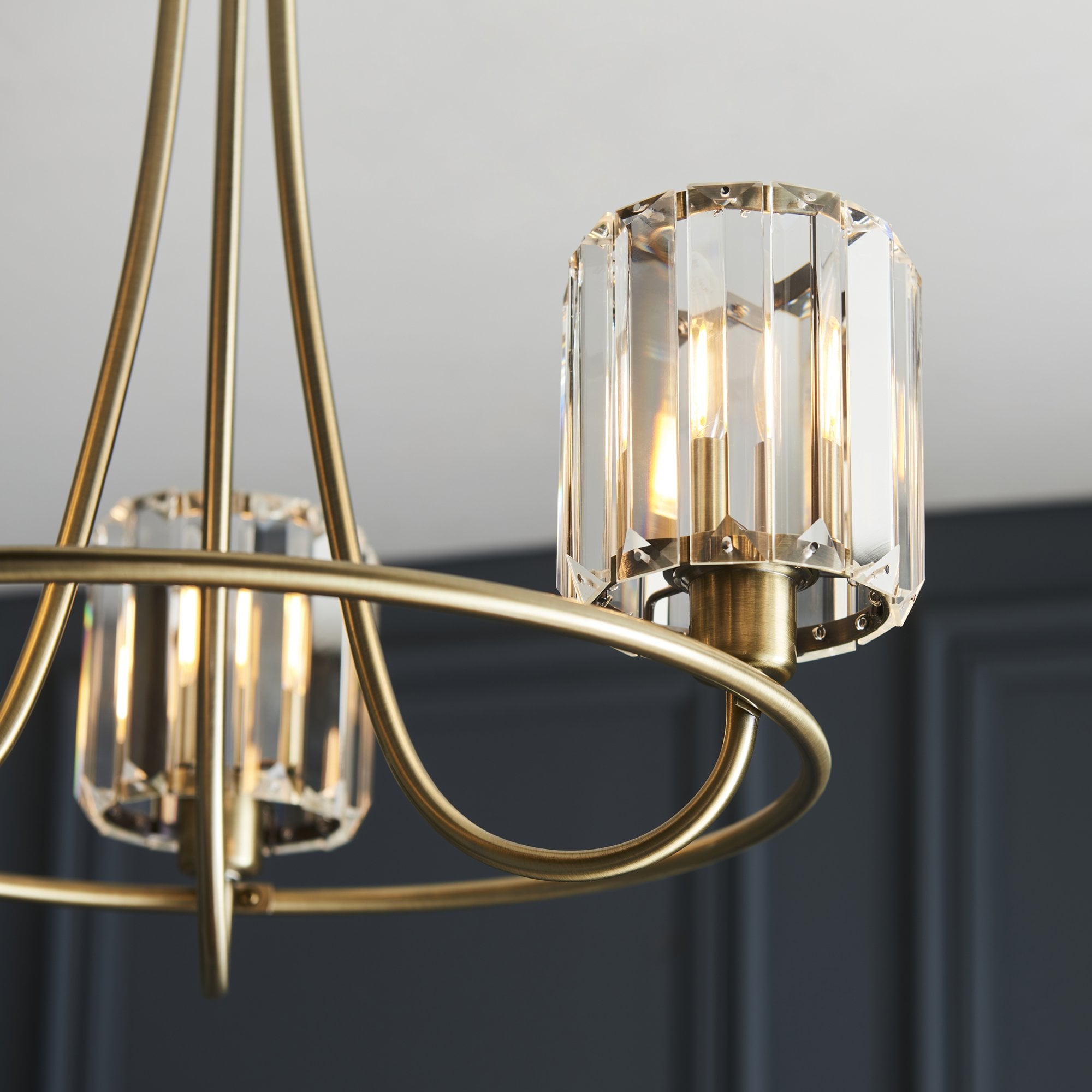 Berenice Elegant 3 Light Semi Flush Ceiling Light In Antique Brass With Crystal Glass 107801