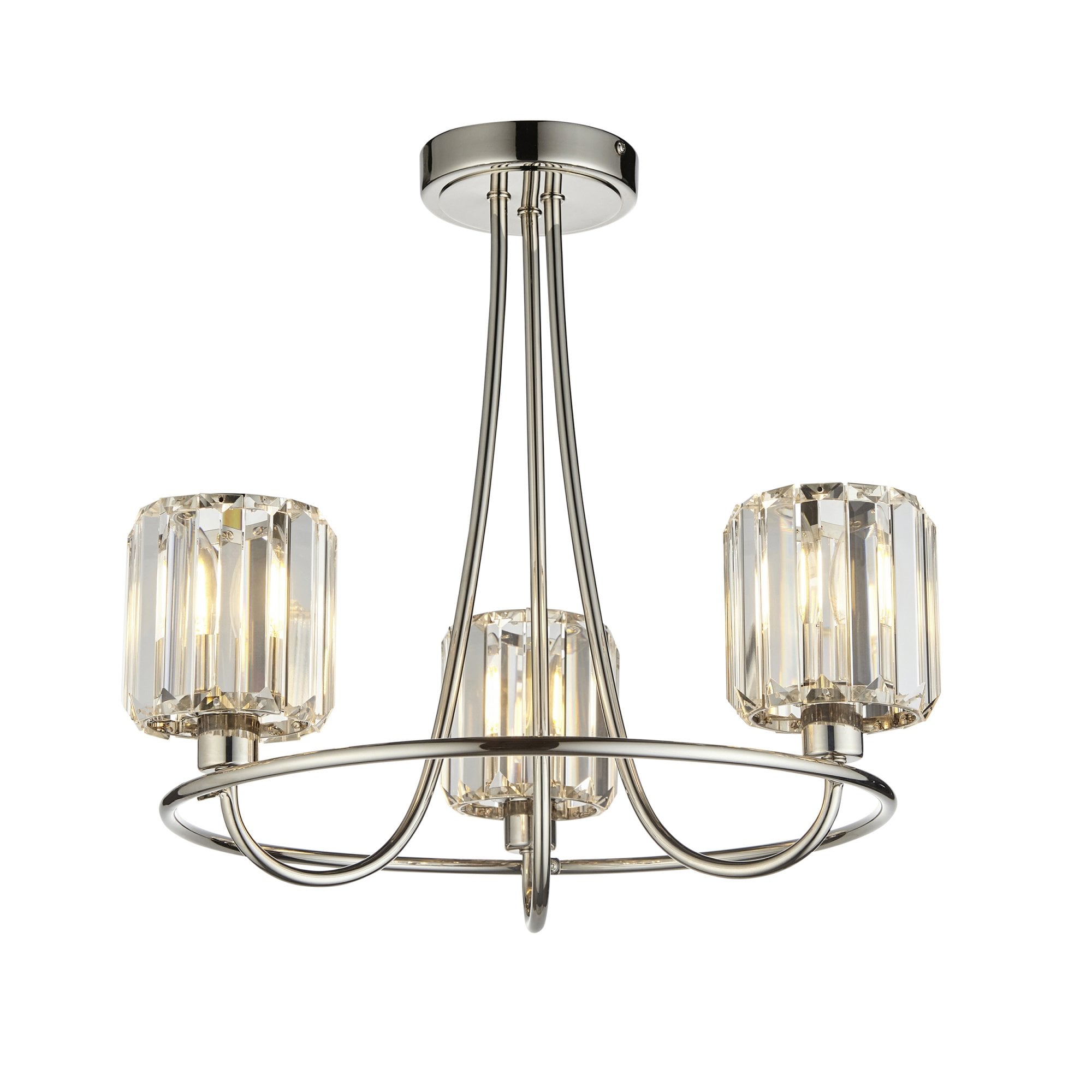 Berenice Elegant 3 Light Semi Flush Ceiling Light In Bright Nickel With Crystal Glass 104107