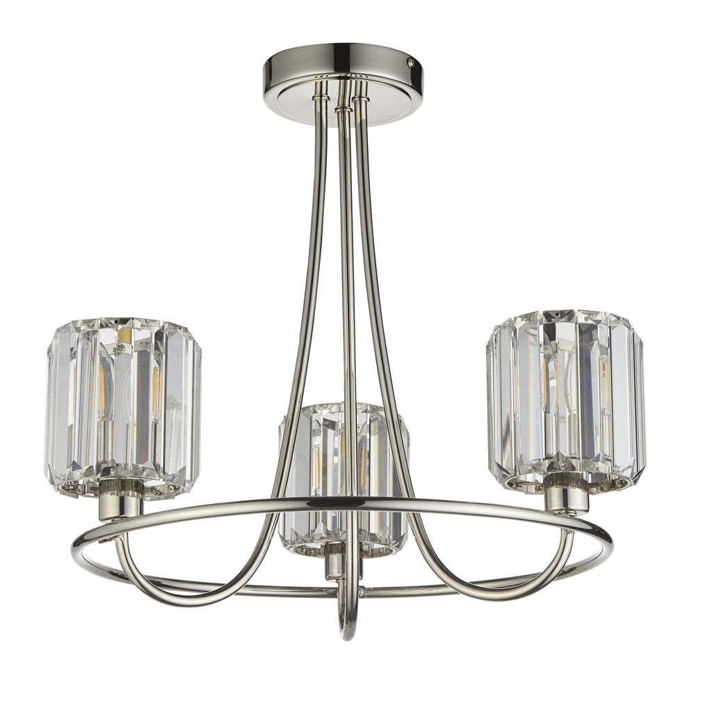 Berenice Elegant 3 Light Semi Flush Ceiling Light In Bright Nickel With Crystal Glass 104107