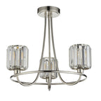 Berenice Elegant 3 Light Semi Flush Ceiling Light In Bright Nickel With Crystal Glass 104107