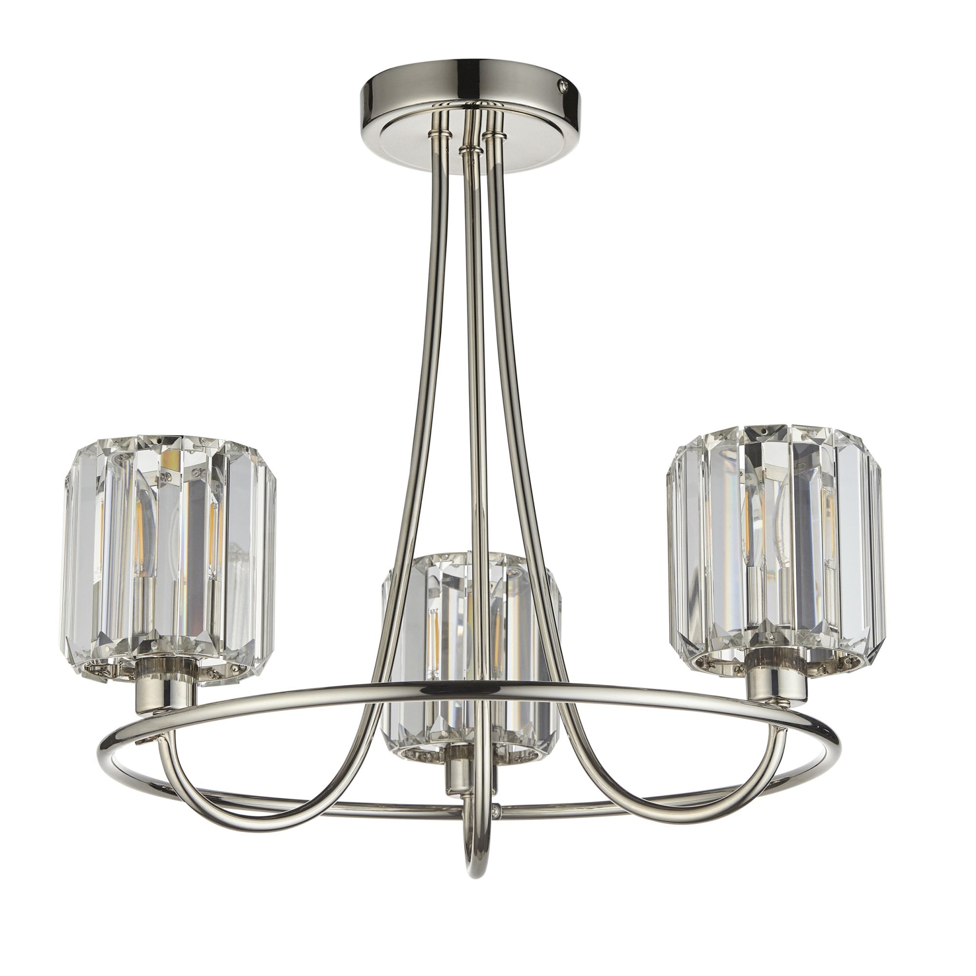 Berenice Elegant 3 Light Semi Flush Ceiling Light In Bright Nickel With Crystal Glass 104107
