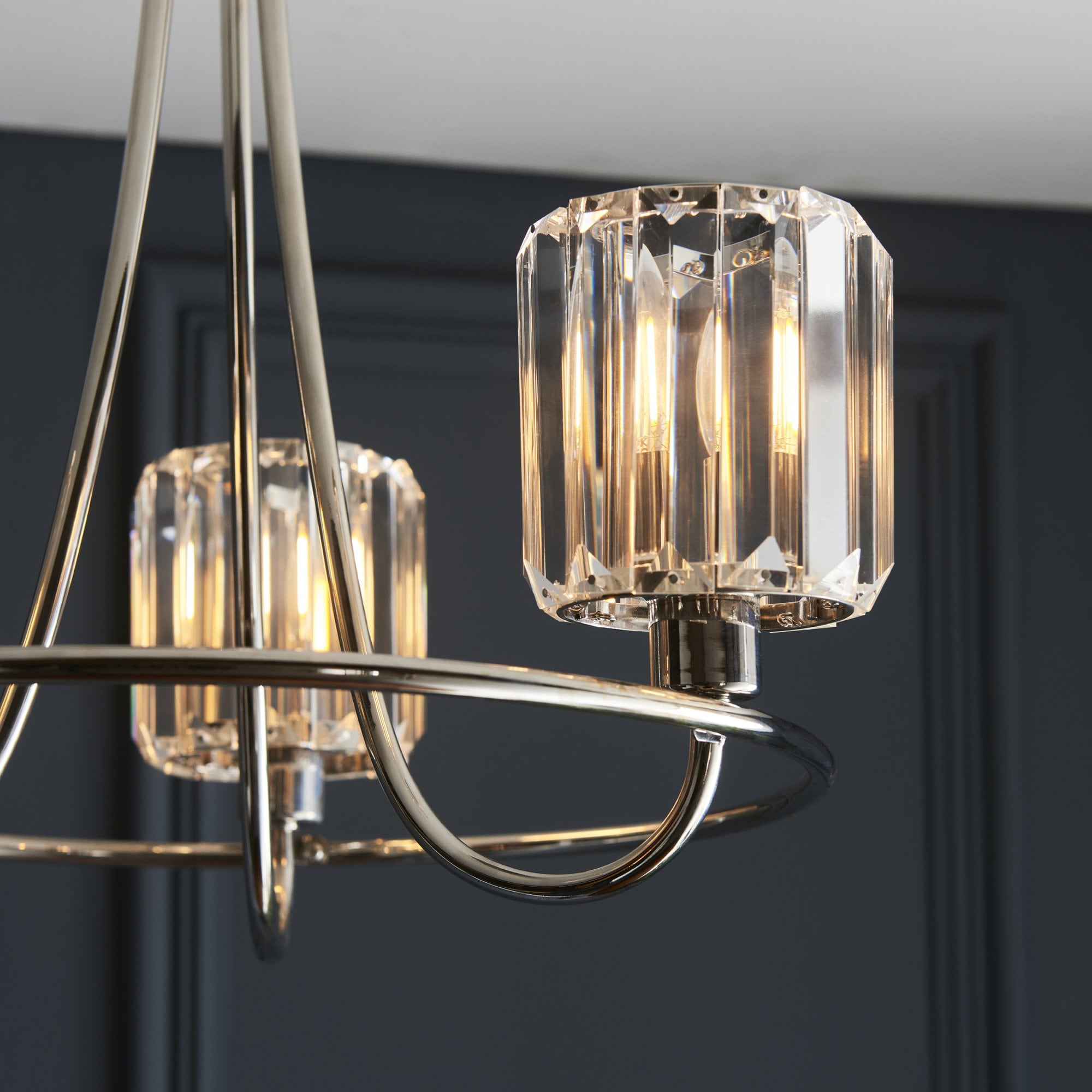 Berenice Elegant 3 Light Semi Flush Ceiling Light In Bright Nickel With Crystal Glass 104107