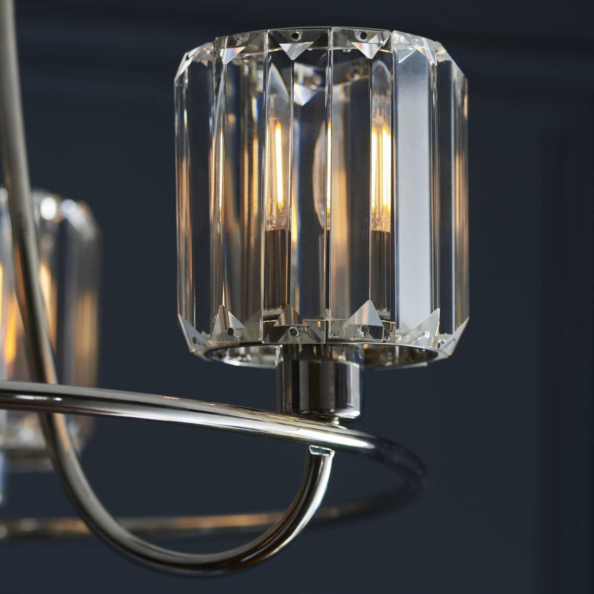 Berenice Elegant 3 Light Semi Flush Ceiling Light In Bright Nickel With Crystal Glass 104107