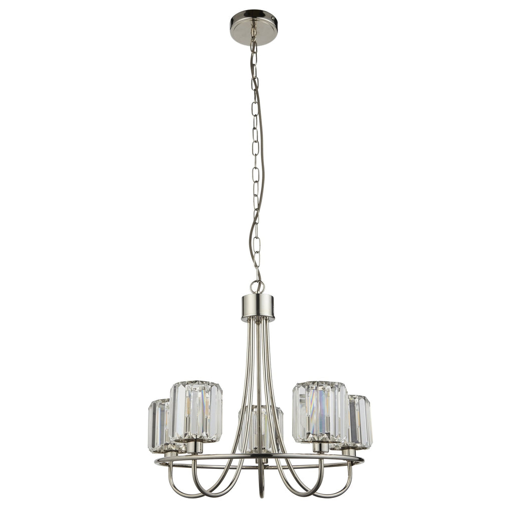 Berenice Elegant 5 Light Ceiling Pendant Light In Bright Nickel With Crystal Glass 104108