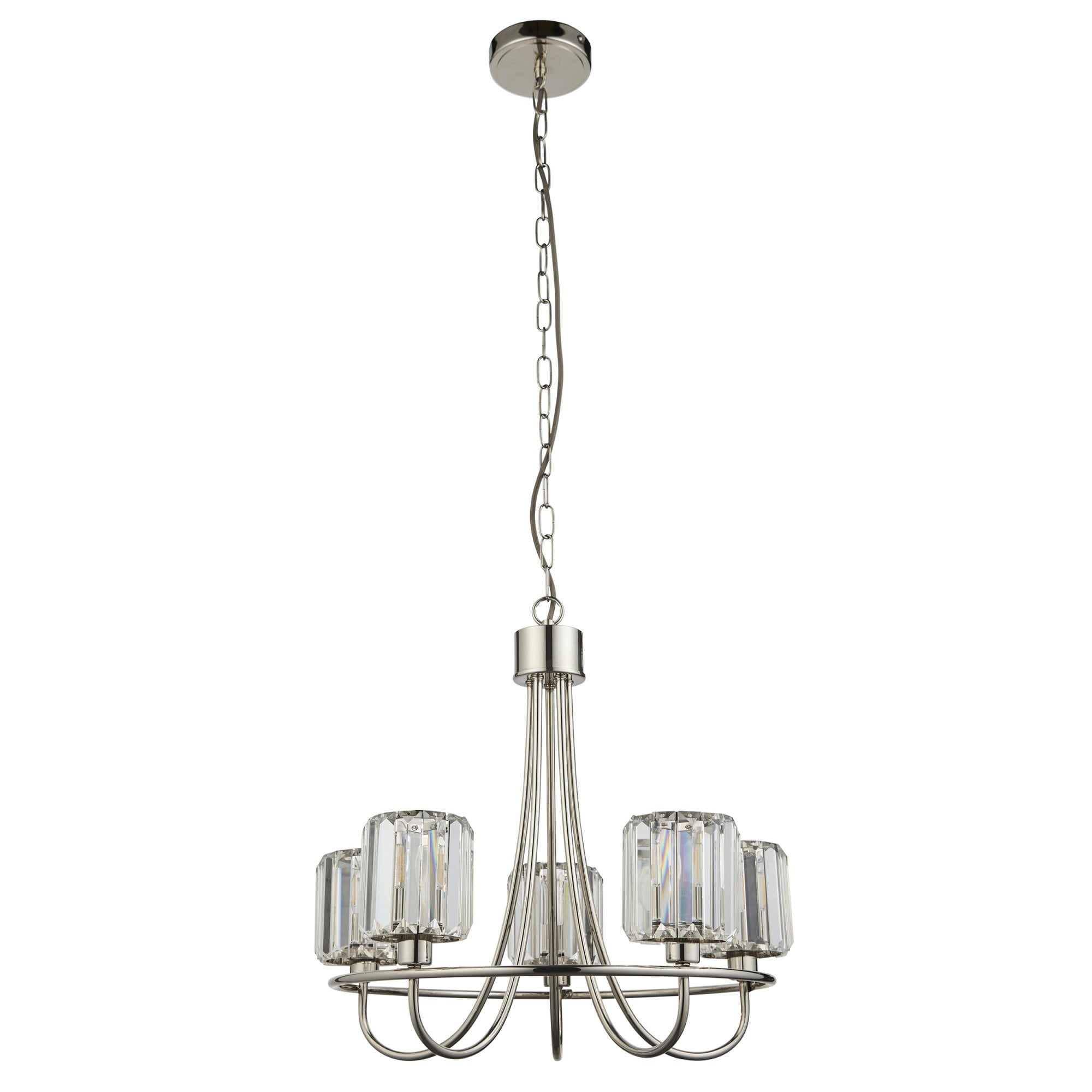 Berenice Elegant 5 Light Ceiling Pendant Light In Bright Nickel With Crystal Glass 104108