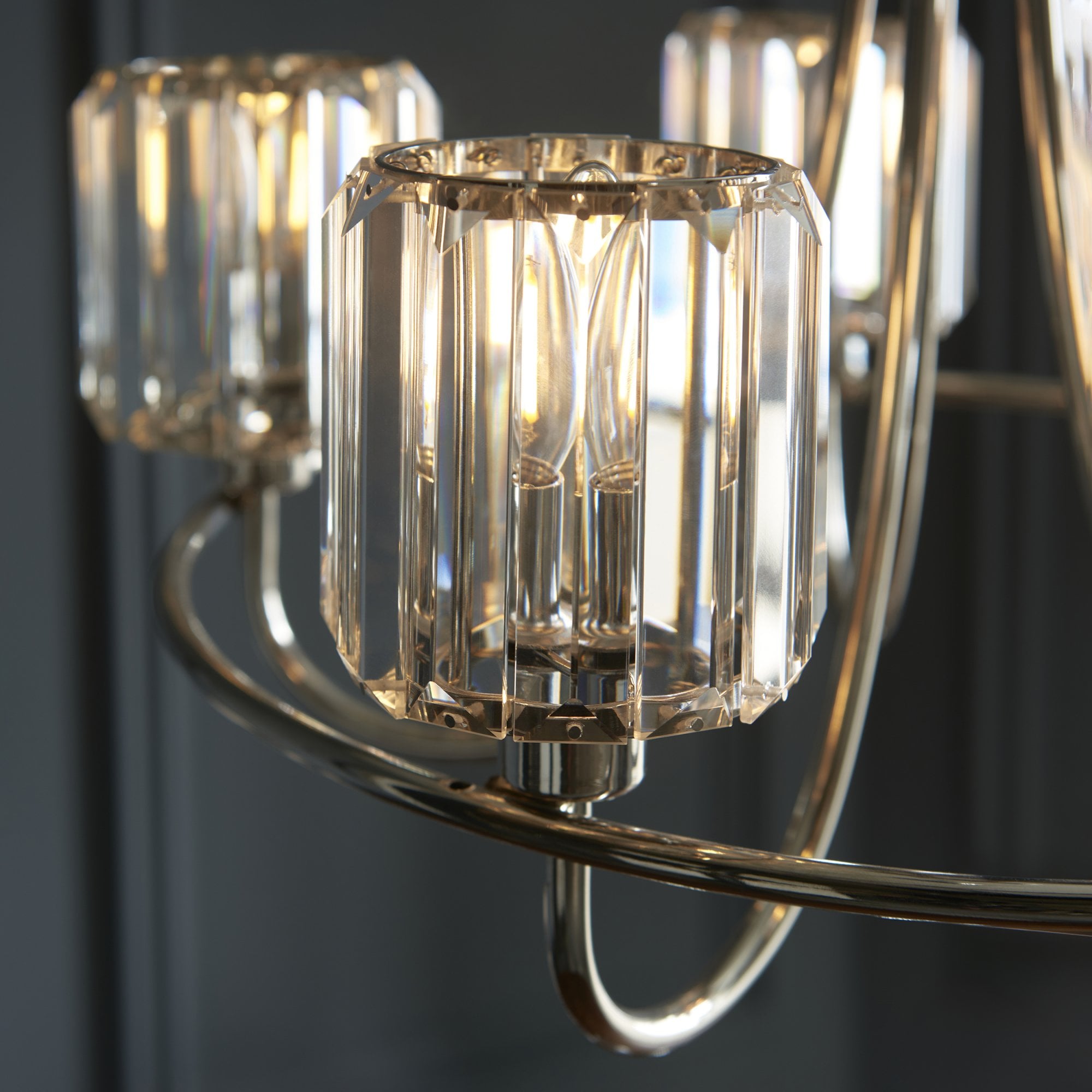 Berenice Elegant 5 Light Ceiling Pendant Light In Bright Nickel With Crystal Glass 104108
