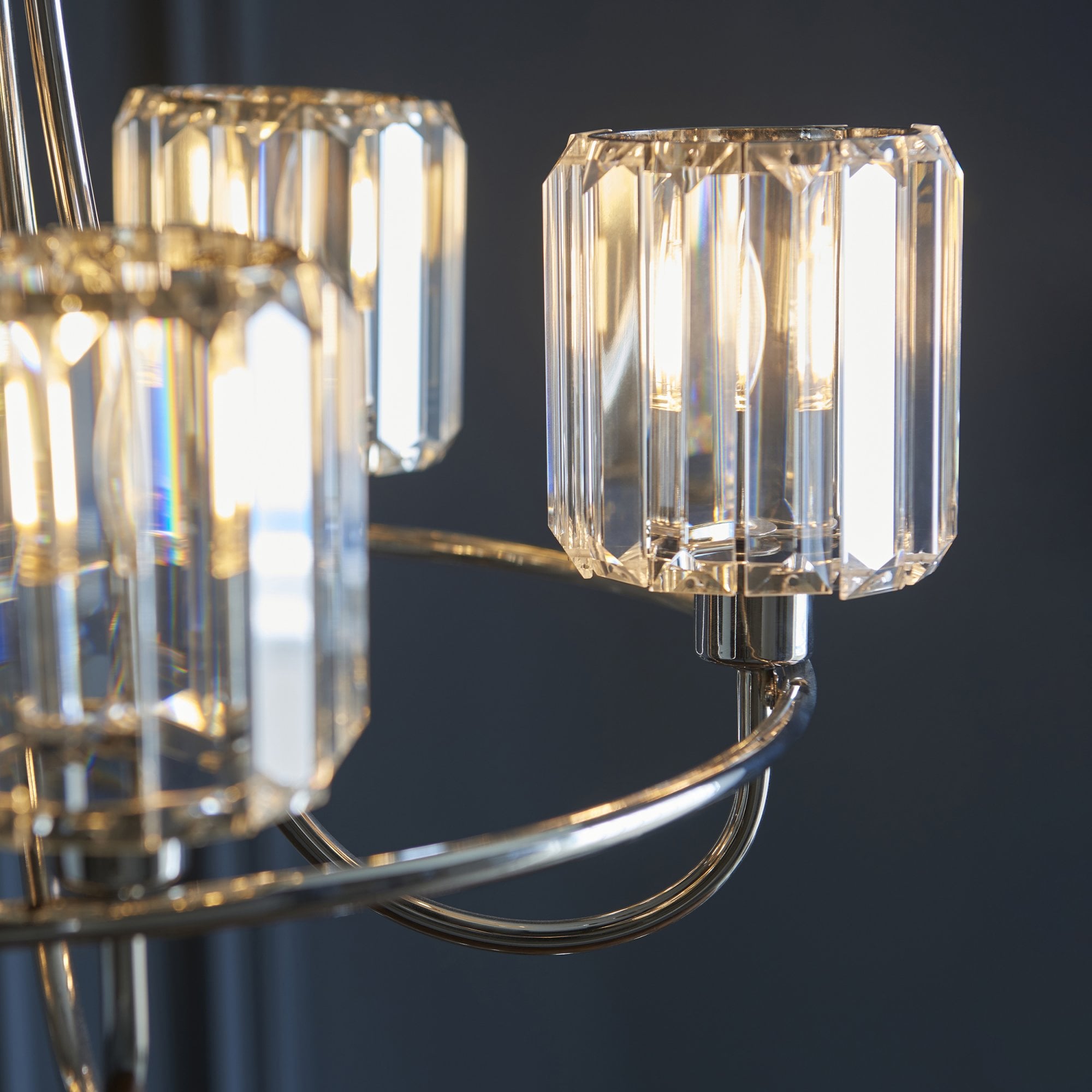 Berenice Elegant 5 Light Ceiling Pendant Light In Bright Nickel With Crystal Glass 104108