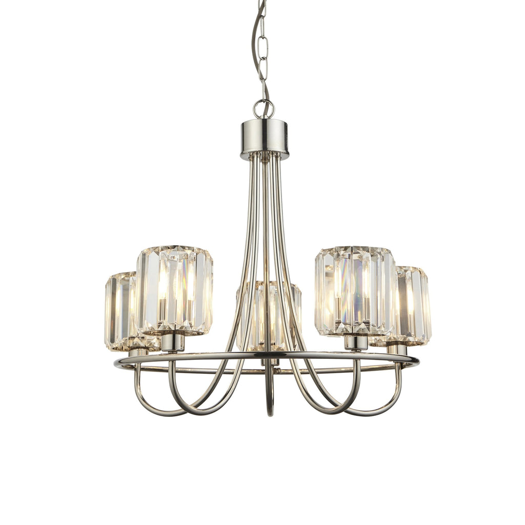 Berenice Elegant 5 Light Ceiling Pendant Light In Bright Nickel With Crystal Glass 104108