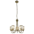 Berenice Elegant 5 Light Ceiling Pendant Light In Antique Brass With Crystal Glass 107802