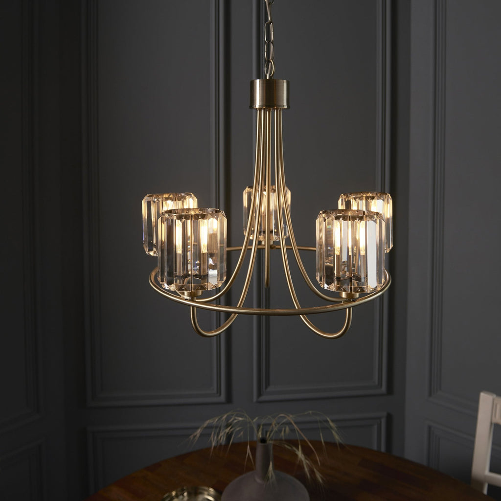 Berenice Elegant 5 Light Ceiling Pendant Light In Antique Brass With Crystal Glass 107802
