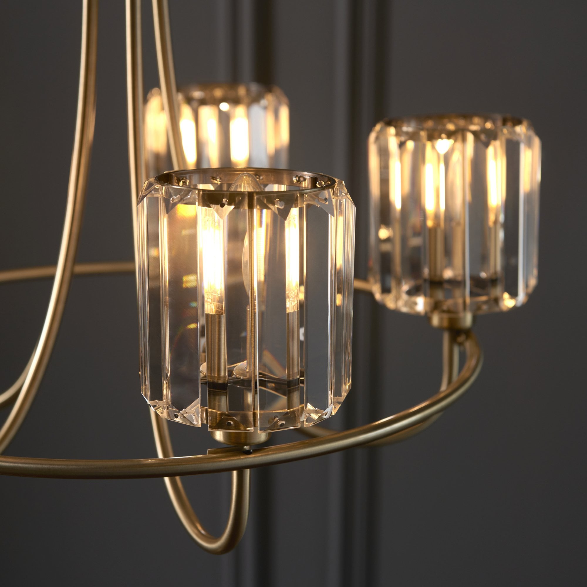 Berenice Elegant 5 Light Ceiling Pendant Light In Antique Brass With Crystal Glass 107802