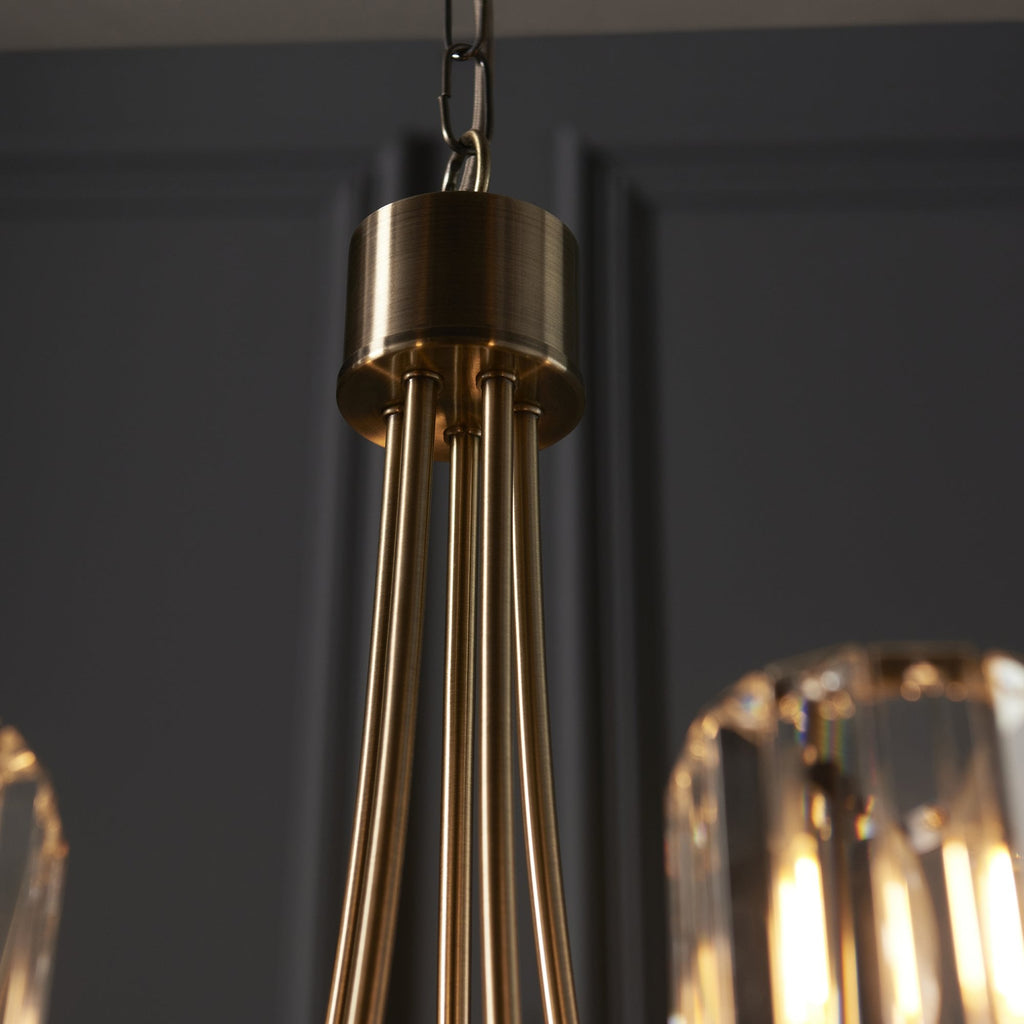Berenice Elegant 5 Light Ceiling Pendant Light In Antique Brass With Crystal Glass 107802