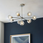 Allegra Contemporary 8 Light Ceiling Pendant In Bright Nickel With Spiral Glass Shades 104051