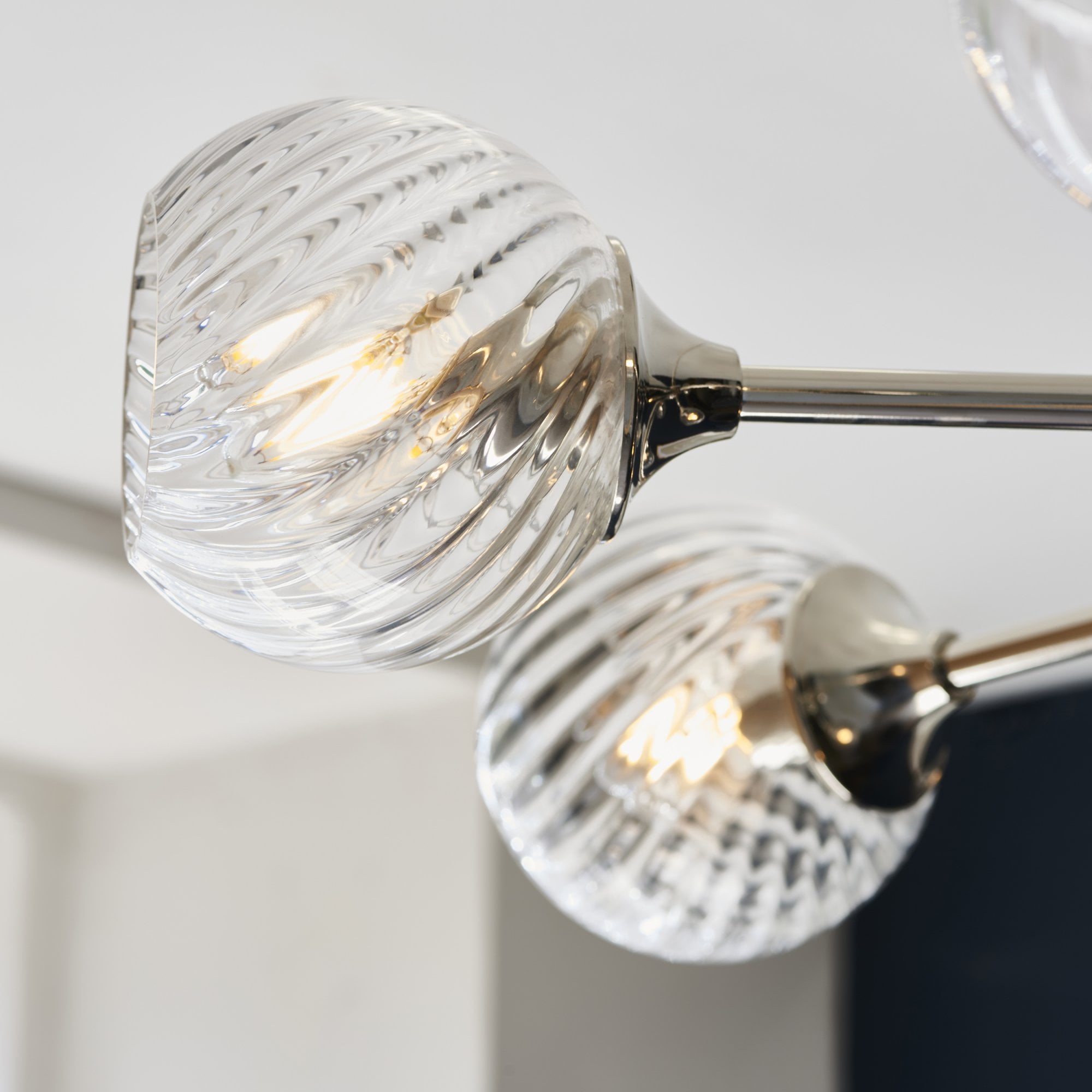 Allegra Contemporary 8 Light Ceiling Pendant In Bright Nickel With Spiral Glass Shades 104051