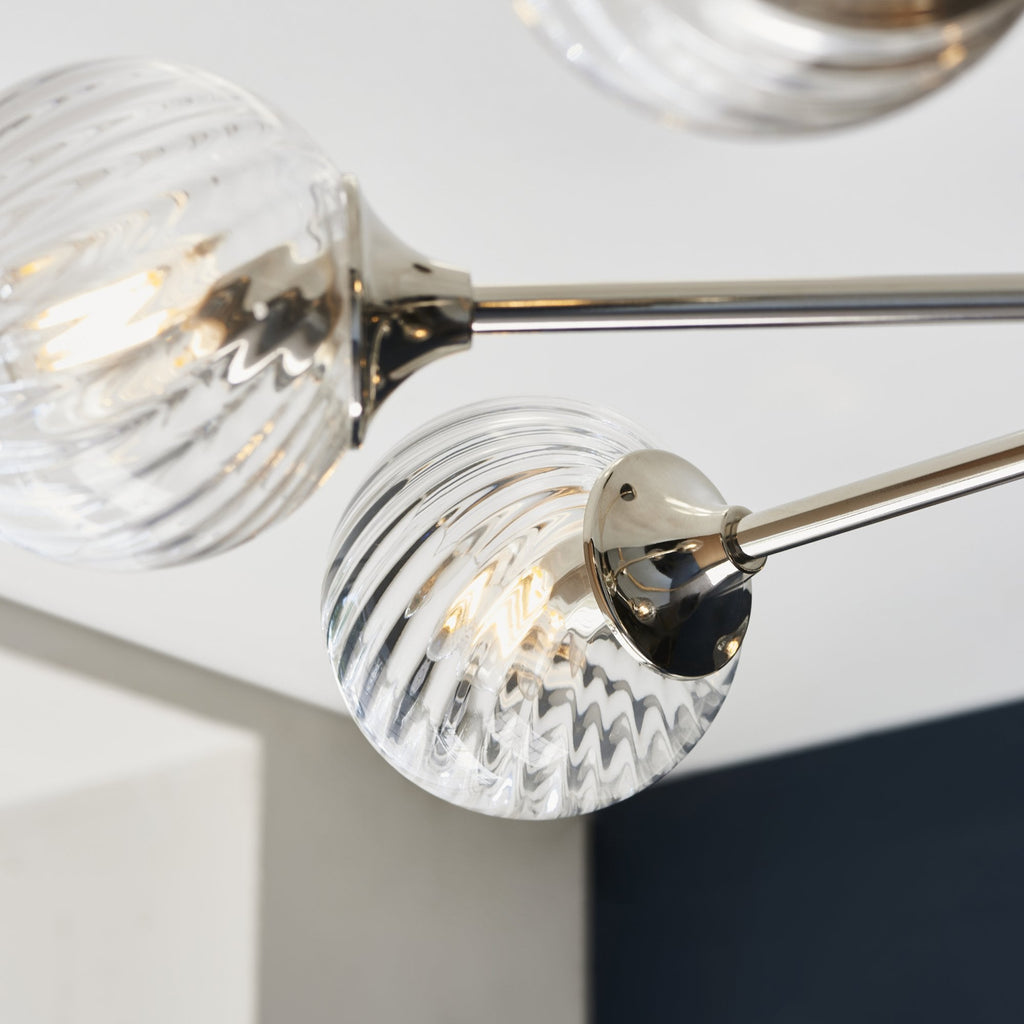 Allegra Contemporary 8 Light Ceiling Pendant In Bright Nickel With Spiral Glass Shades 104051