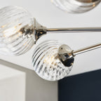 Allegra Contemporary 8 Light Ceiling Pendant In Bright Nickel With Spiral Glass Shades 104051