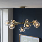 Allegra Contemporary 8 Light Ceiling Pendant In Antique Brass With Spiral Glass Shades 103172