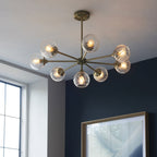 Allegra Contemporary 8 Light Ceiling Pendant In Antique Brass With Spiral Glass Shades 103172