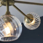 Allegra Contemporary 8 Light Ceiling Pendant In Antique Brass With Spiral Glass Shades 103172