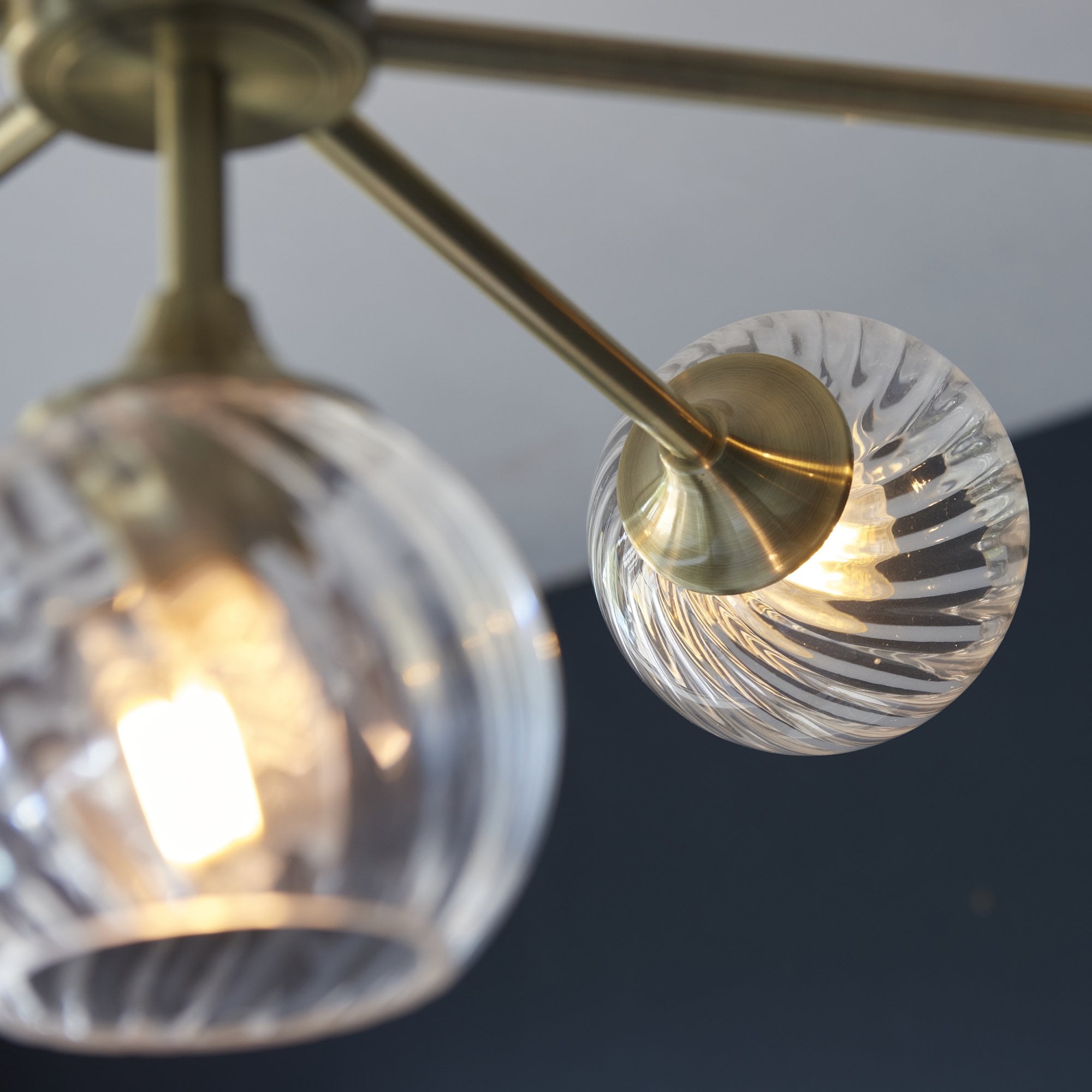 Allegra Contemporary 8 Light Ceiling Pendant In Antique Brass With Spiral Glass Shades 103172