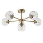 Allegra Modern 6 Light Semi Flush Ceiling Light In Antique Brass With Spiral Shades 103171