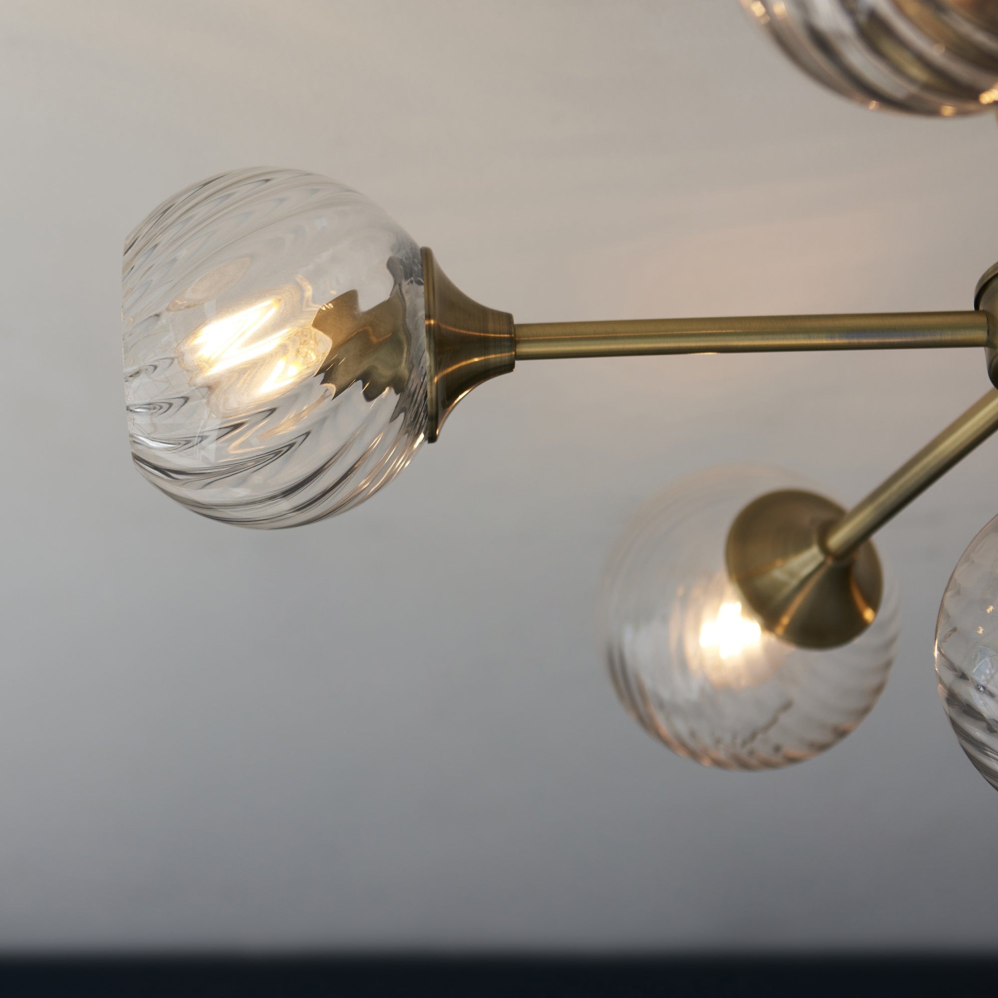 Allegra Modern 6 Light Semi Flush Ceiling Light In Antique Brass With Spiral Shades 103171