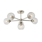 Allegra Modern 6 Light Semi Flush Ceiling Light In Bright Nickel With Spiral Shades 104050