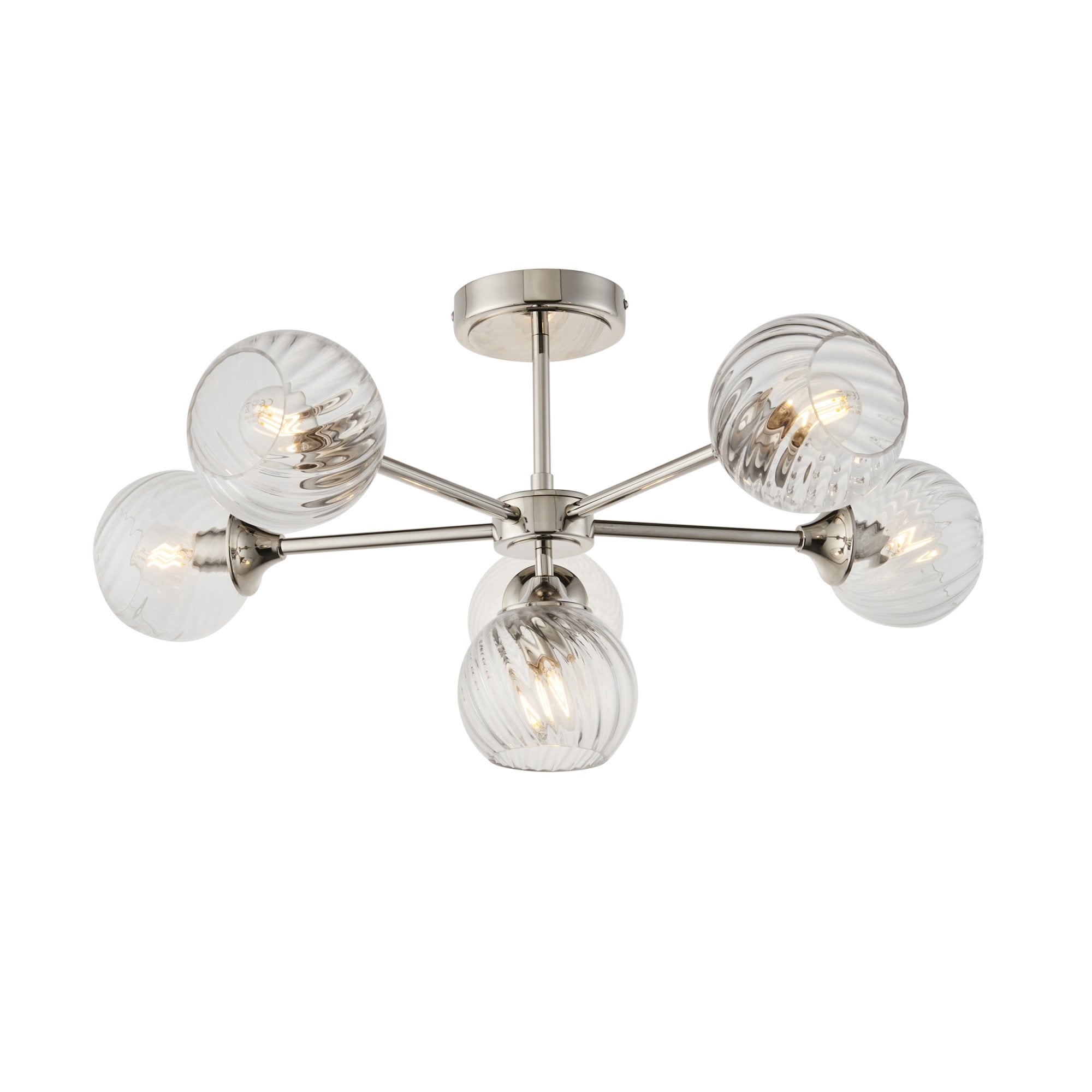 Allegra Modern 6 Light Semi Flush Ceiling Light In Bright Nickel With Spiral Shades 104050