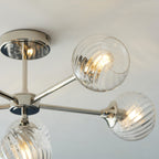 Allegra Modern 6 Light Semi Flush Ceiling Light In Bright Nickel With Spiral Shades 104050