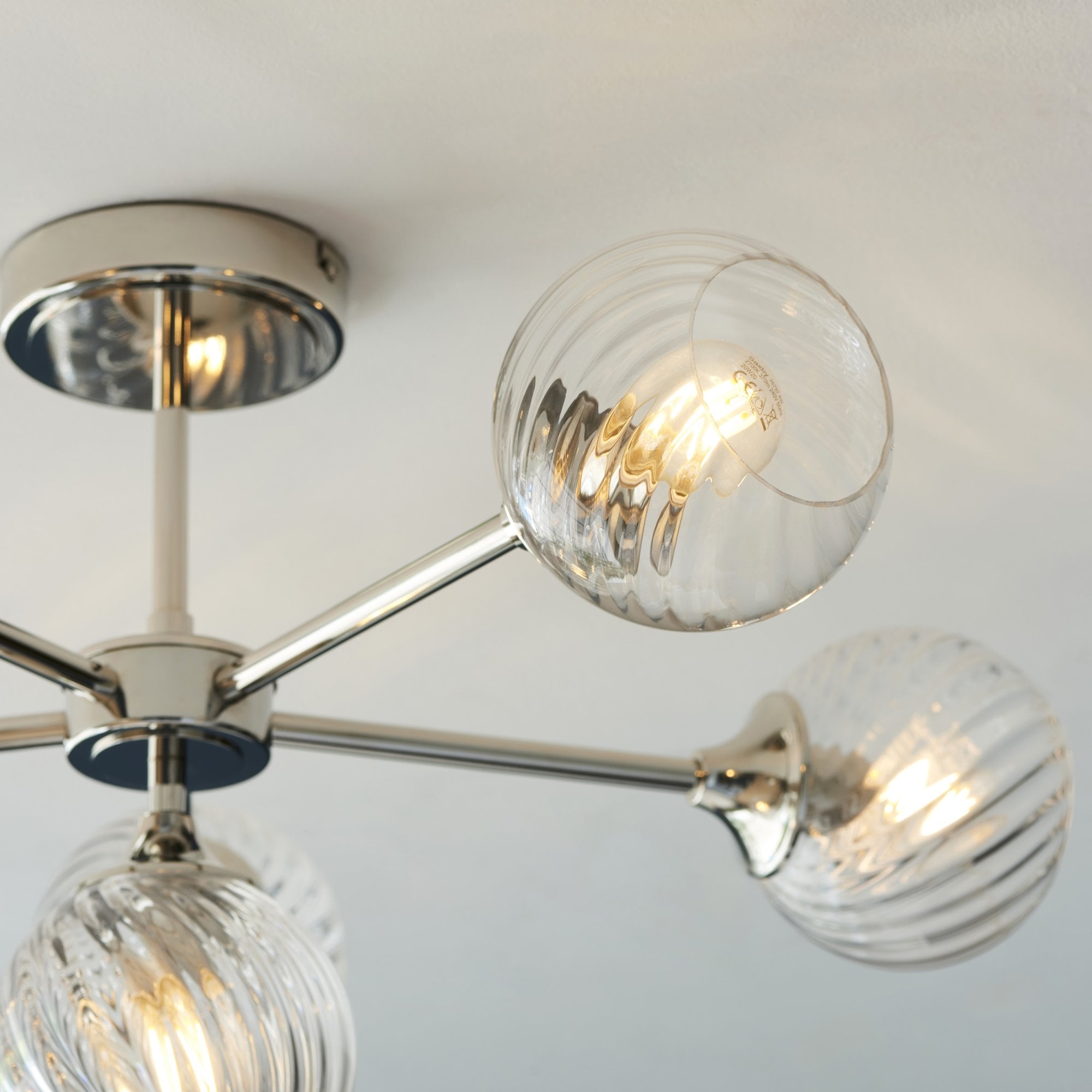 Allegra Modern 6 Light Semi Flush Ceiling Light In Bright Nickel With Spiral Shades 104050