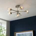 Allegra Modern 6 Light Semi Flush Ceiling Light In Bright Nickel With Spiral Shades 104050