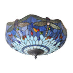 Dragonfly Tiffany Medium Flush Ceiling Light With Blue Coloured Shade 70722