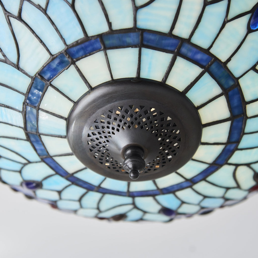 Dragonfly Tiffany Medium Flush Ceiling Light With Blue Coloured Shade 70722