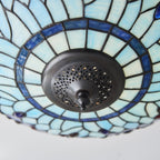 Dragonfly Tiffany Medium Flush Ceiling Light With Blue Coloured Shade 70722