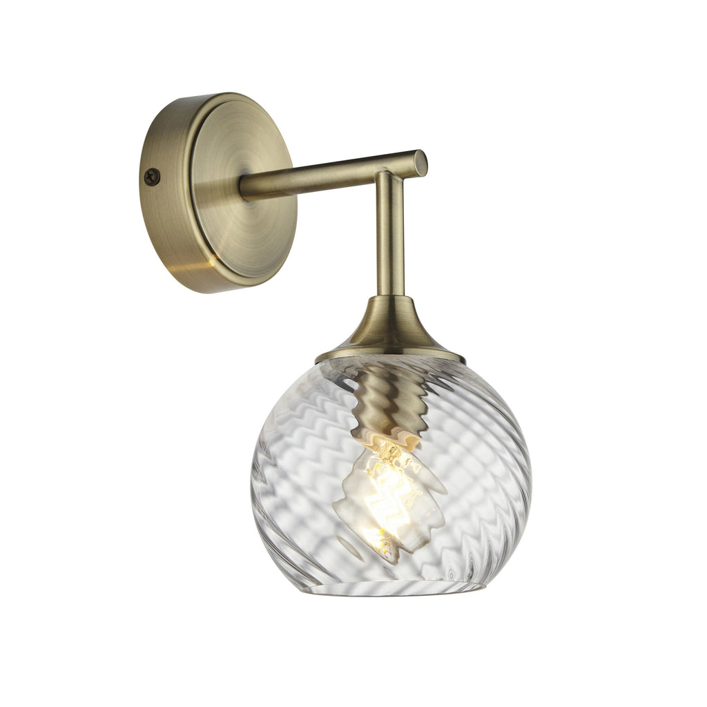 Allegra Modern Wall Light In Antique Brass With Clear Spiral Shade 103173