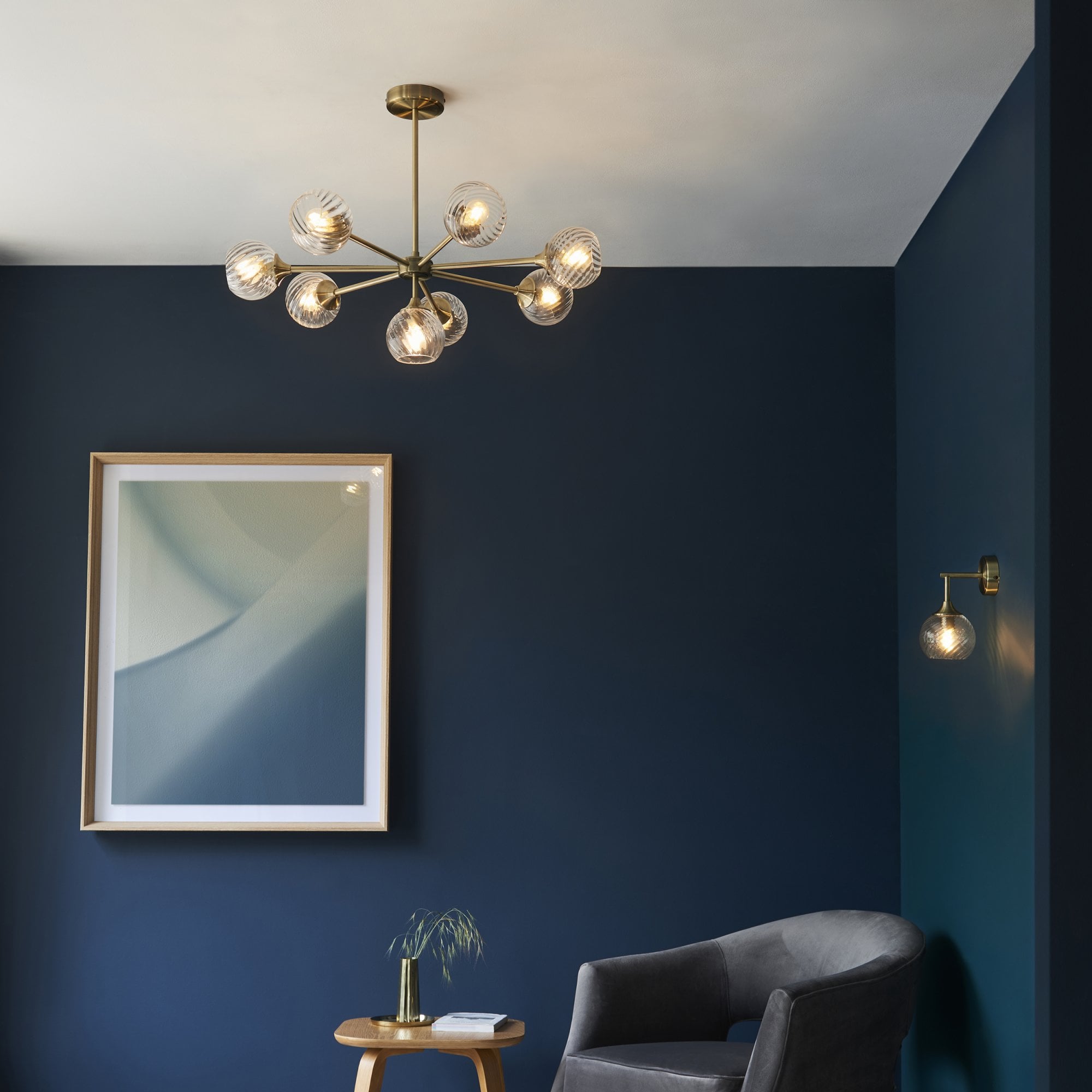 Allegra Modern Wall Light In Antique Brass With Clear Spiral Shade 103173