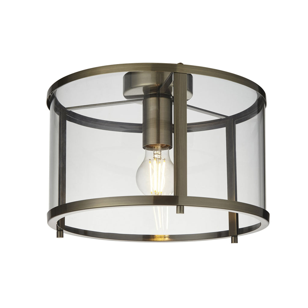 Hopton Timeless Flush Ceiling Light In Antique Brass With Clear Glass 103112
