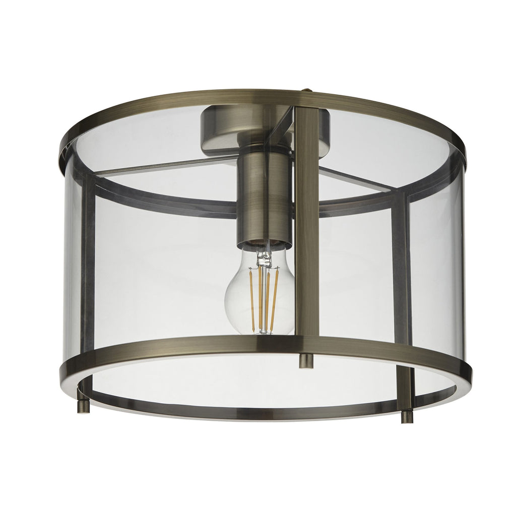 Hopton Timeless Flush Ceiling Light In Antique Brass With Clear Glass 103112