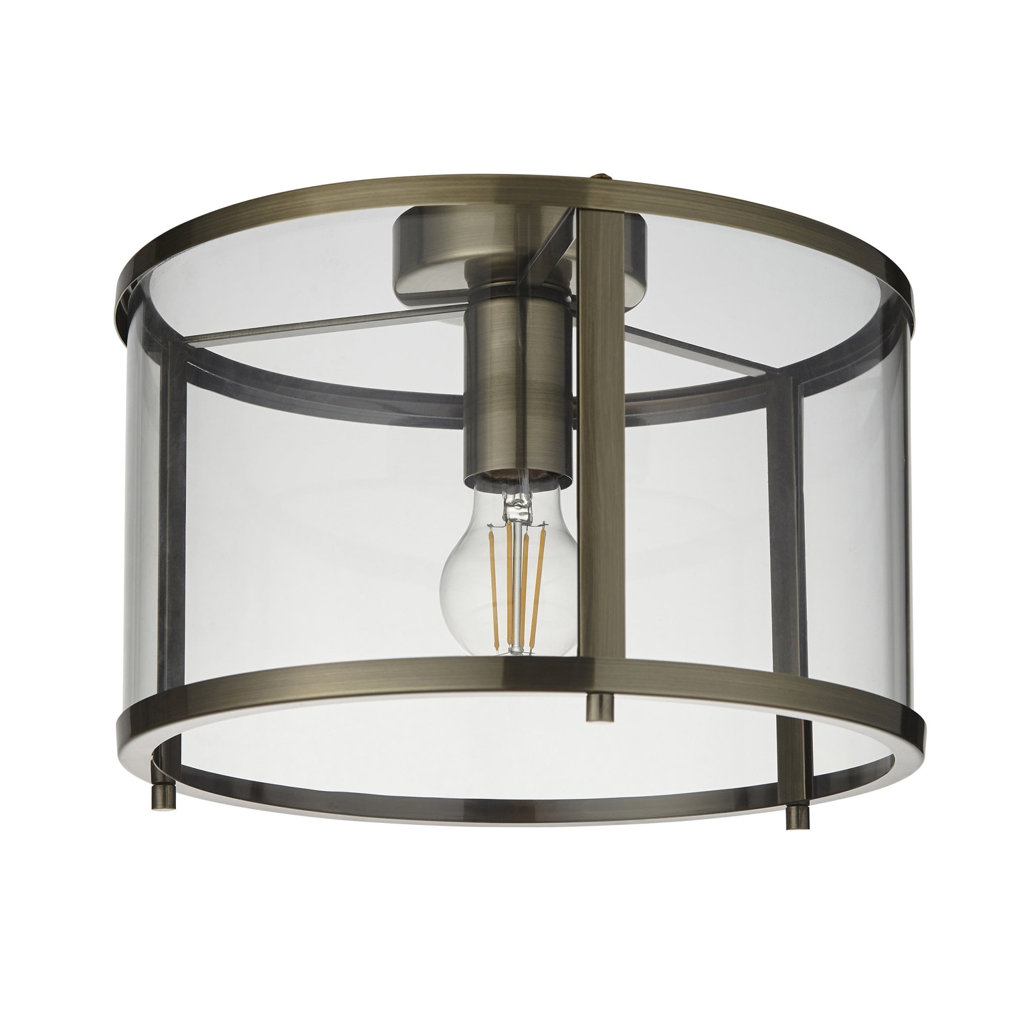 Hopton Timeless Flush Ceiling Light In Antique Brass With Clear Glass 103112