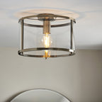 Hopton Timeless Flush Ceiling Light In Antique Brass With Clear Glass 103112