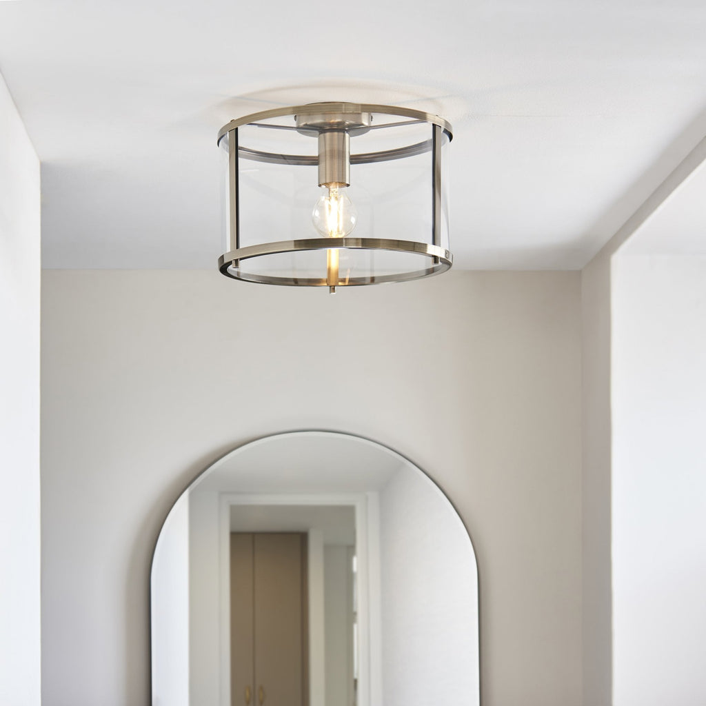 Hopton Timeless Flush Ceiling Light In Antique Brass With Clear Glass 103112