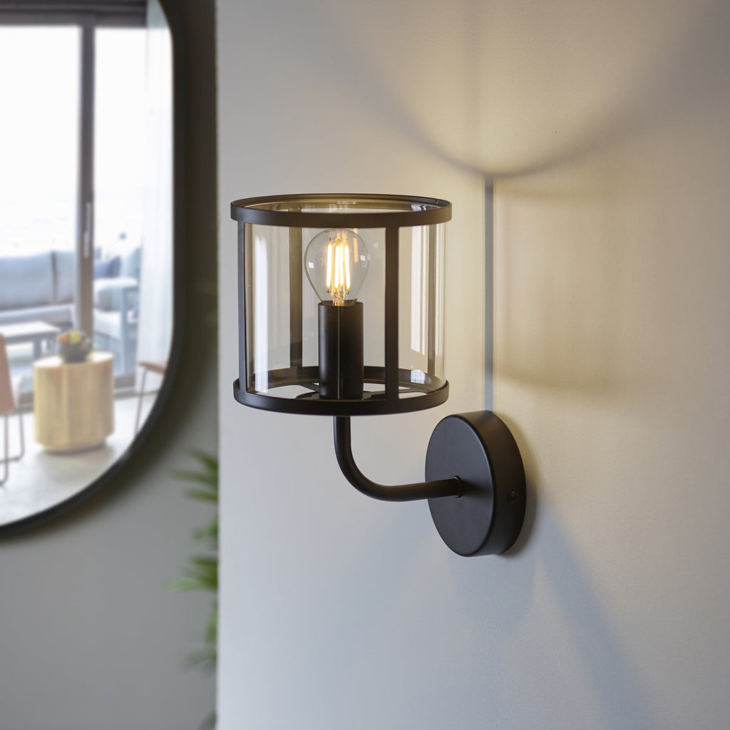 Hopton Timeless Wall Light In Matt Black With Clear Glass 104193