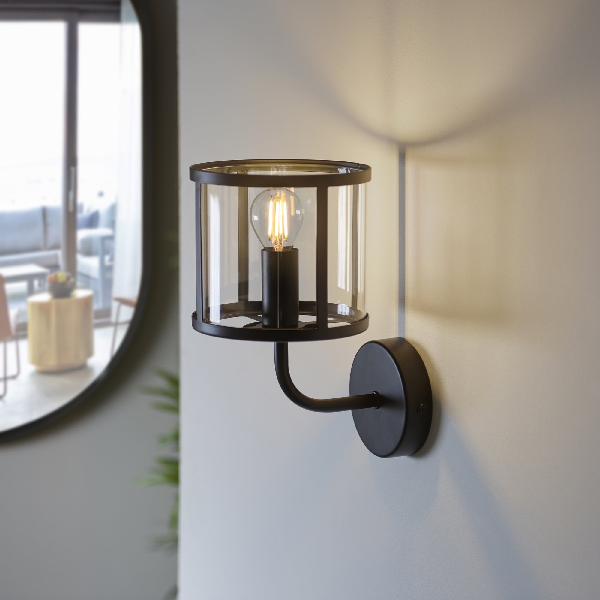 Hopton Timeless Wall Light In Matt Black With Clear Glass 104193