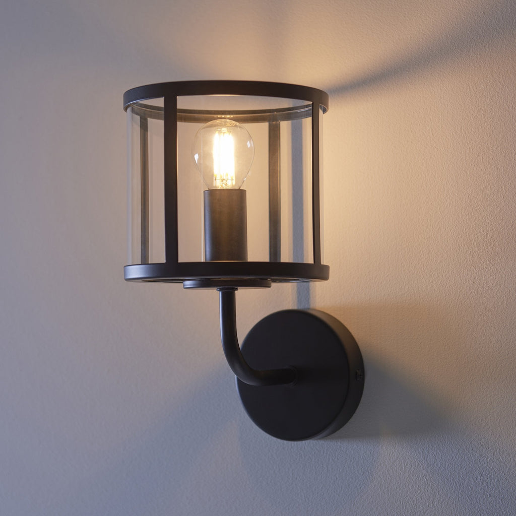 Hopton Timeless Wall Light In Matt Black With Clear Glass 104193