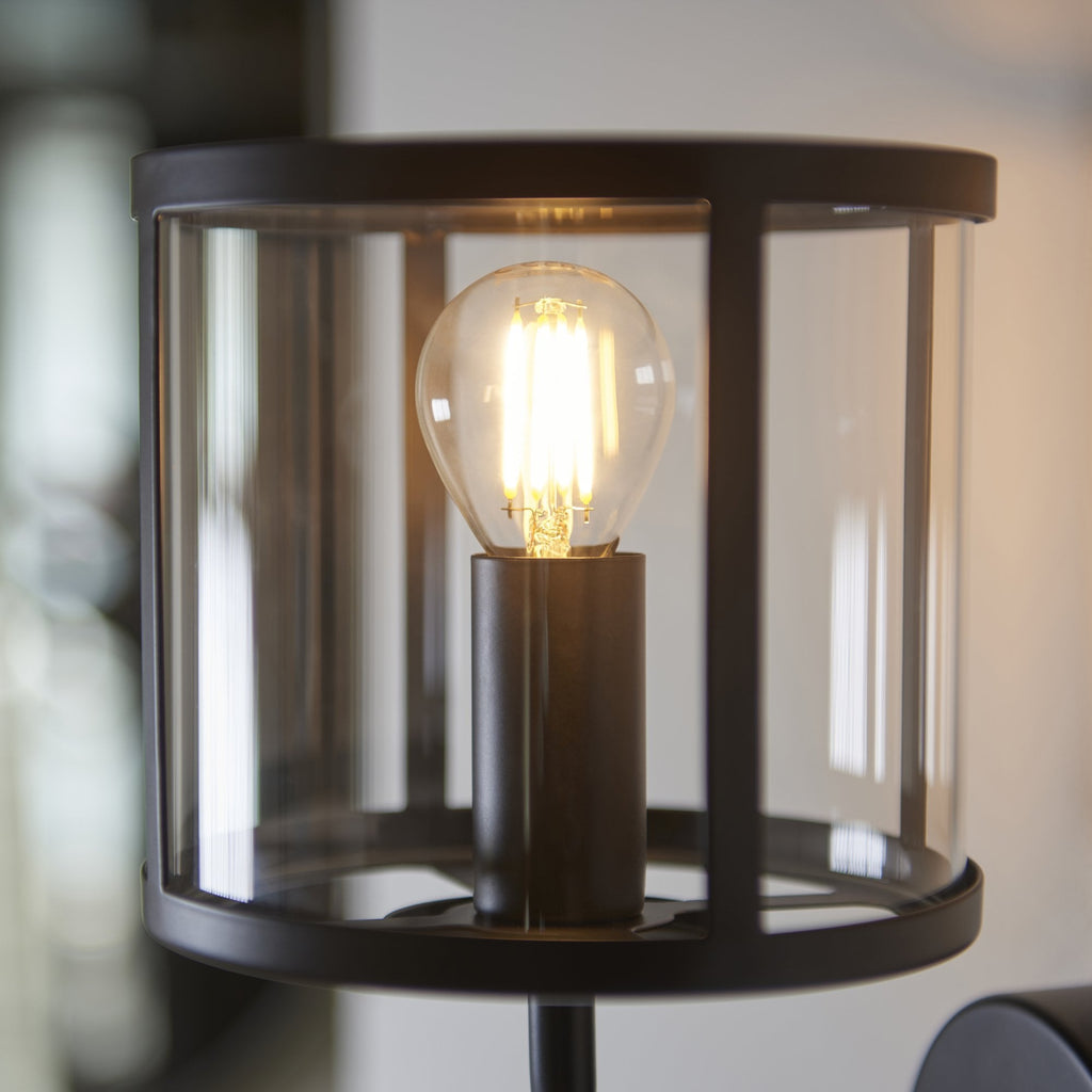 Hopton Timeless Wall Light In Matt Black With Clear Glass 104193