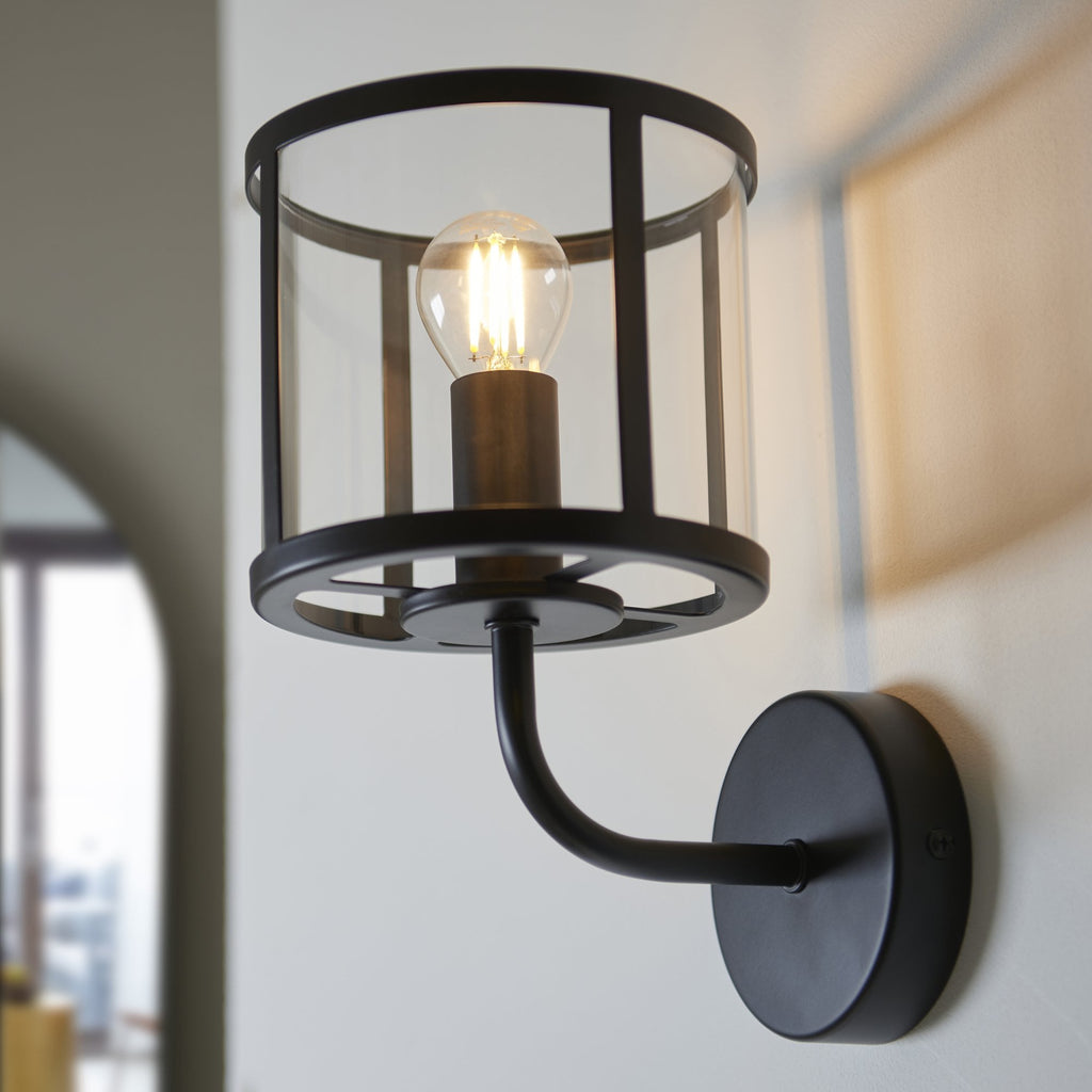 Hopton Timeless Wall Light In Matt Black With Clear Glass 104193