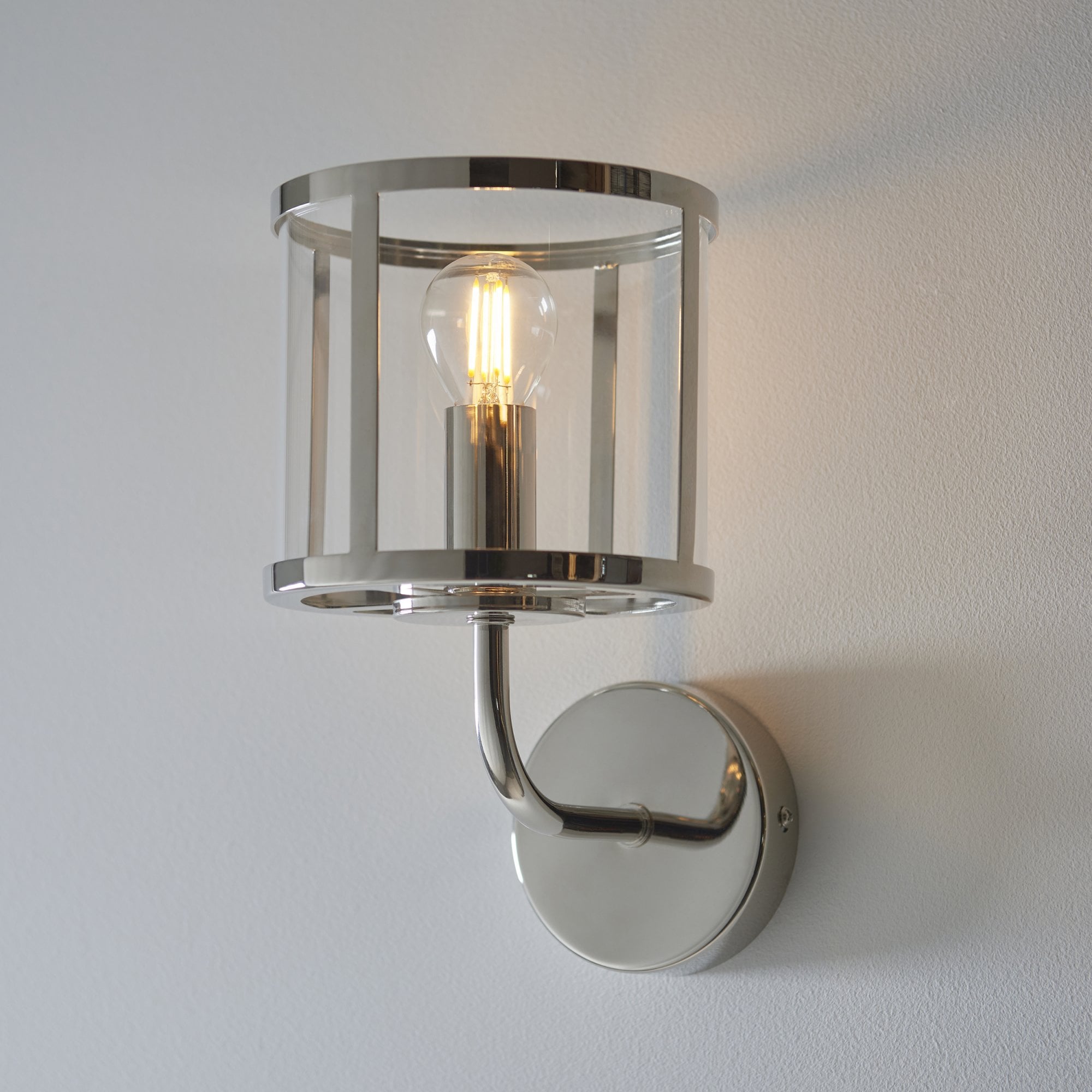 Hopton Timeless Wall Light In Bright Nickel With Clear Glass 106003